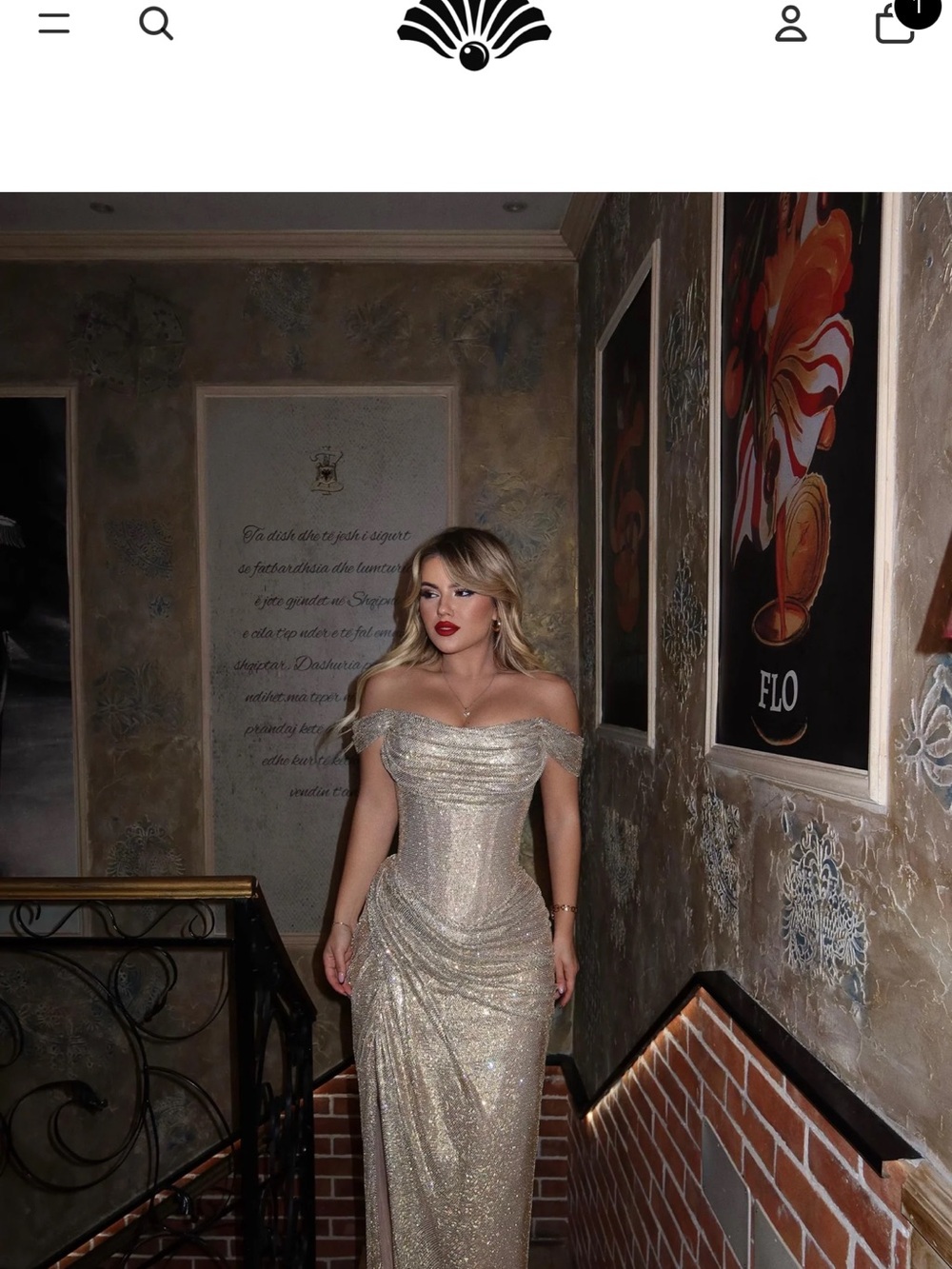 Off-Shoulder Sparkle Evening Gown in Gold